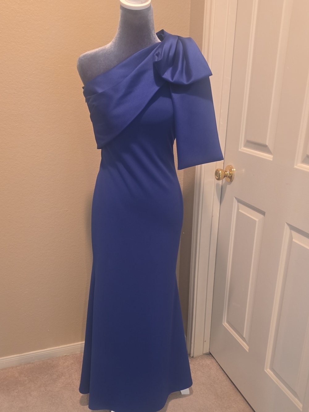 Aqua One-Shoulder Cobalt Evening Gown